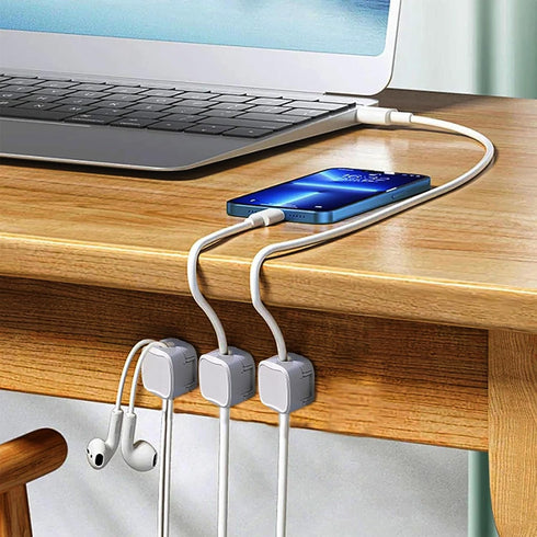 6 Pack Magnetic Cord Organizer White Self Adhesive Cord Holder Adjustable Clip for Desk, Nightstand, Phone Charger, Computer, Home, Office, Car...