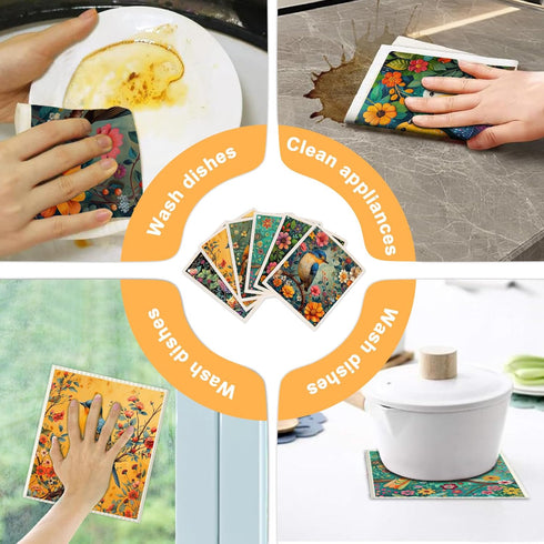 6 Pack Swedish Dishcloths for Kitchen - Reusable Dish Towels Paper Towels Cloths Washable,Absorbent Cellulose Cleaning Sponge Cloth Wipes Quick Dr...