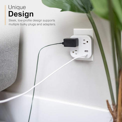 GE UltraPro 3-Outlet Surge Tap with USB, Outlet Extender, 1 USB-A, 1 USB-C, Adapter Spaced, for Home or Office, 900J, White - 81787...