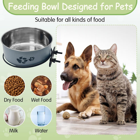 kathson 2 Pcs Dog Kennel Water Bowl, Stainless Steel Crate Water Bowl No Spill, Hanging Metal Pet Food Water Bowl Feeder for Cats Small Medium Dog...