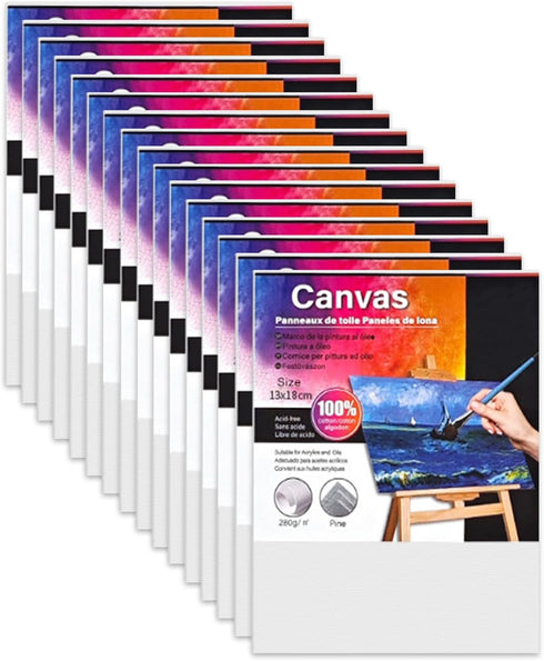 Canvas Boards for Painting 16 Pack, 5x7 Inch Art Painting Supplies, 100% Cotton Pre-Primed Small Blank Canvases for Painting, Mini Canvas Panels f...