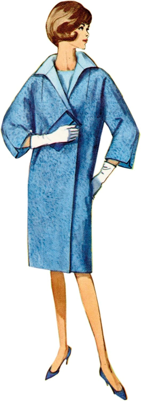 Simplicity Misses' Vintage 1960's Reversible Kimono Sleeve Coat Sewing Pattern Packet, Design Code S9883, Sizes 8-10-12-14-16...