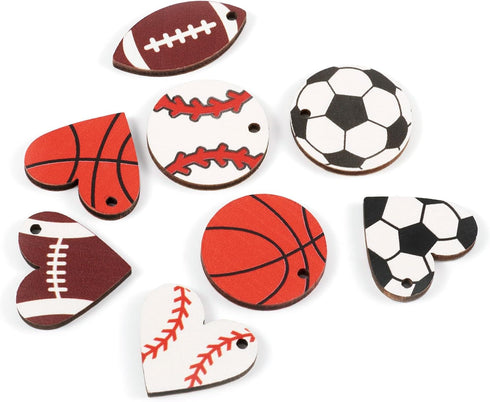 Bestewelry Sports Theme Earring Making Kit Thin Wooden Round Heart Oval Baseball Football Basketball Rugby Printed Earring with Earring Hooks Jump...