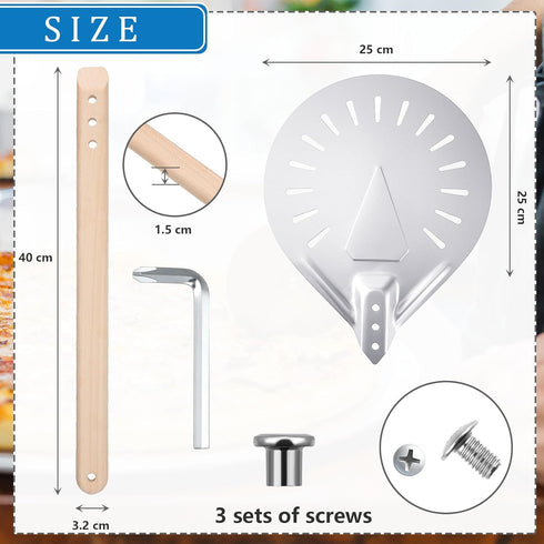 Pizza Turning Peel Perforated Pizza Turner Round Metal Aluminum Turning Peel Paddle with 16 Inch Anti-scalding Non-slip Durable Wooden Handle for ...