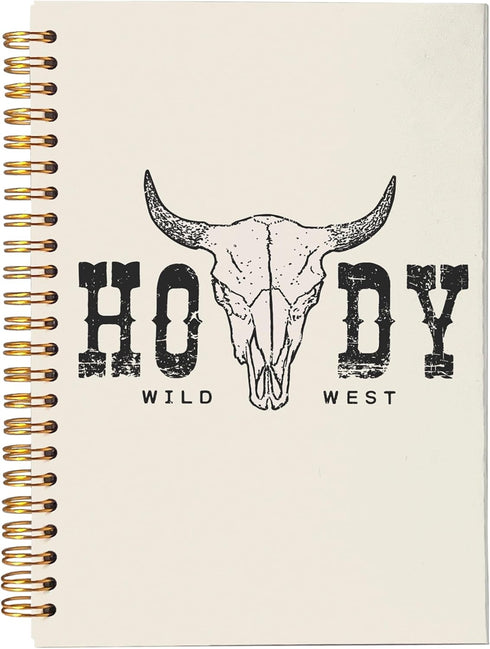Howdy Western Notebook Journal, Preppy Notebook, Western School Office Supplies, Wild West Cow Skull Spiral Notebook Journal 5.5x8.3...