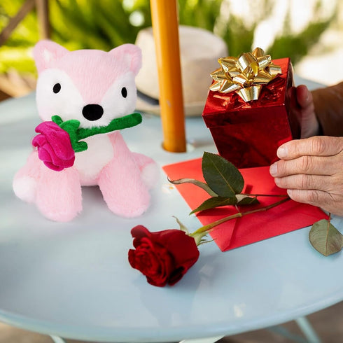 Valentines Day Stuffed Animals, 10inch Valentine Fox Plush with Rose Plush, Cute Fox Pink Stuffed Animal for Valentine's Day Gifts for Kids, Thoug...