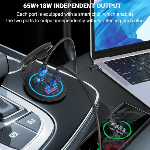 83W 12V USB Outlet Laptop Charger: Newest 2 Pack 65W USB-C PD3.0 and 18W QC3.0 Multi Car USB Port 12V Socket Waterproof with Power Switch for Car ...