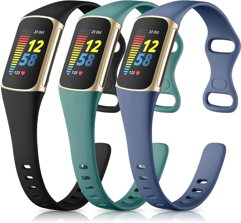 Maledan 3 Pack Bands Compatible with Fitbit Charge 5 Band for Women Men, Soft Slim Thin Sport Replacement Accessories for Fitbit Charge 5/Charge 6...