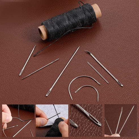 55Yards Waxed Thread with 7 Pcs Leather Needles for Hand Sewing 150D Flat Sewing Waxed Thread Leather Repair Needles for Women Sewing Upholstery L...