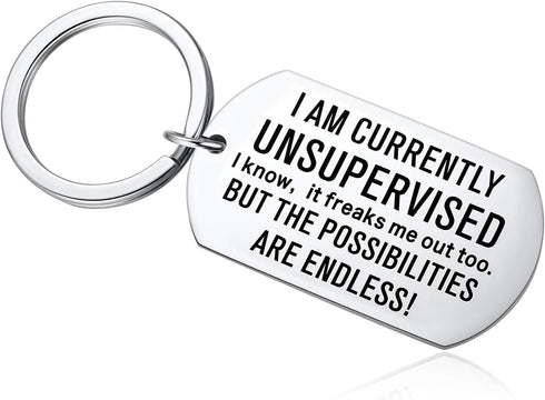 Ralukiia I Am Currently Unsupervised Keychain Novelty Sarcastic Gift for Men Women Funny Humor Birthday Present...