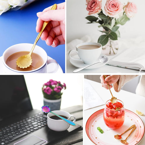 16 Pieces Tea Spoon Coffee Teaspoon Set, PBIEHSR Stainless Steel Flower Spoons for Stirring Drink Mixing Milkshake Jam...