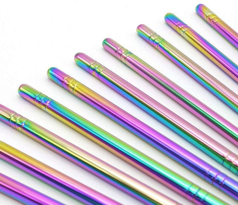 Rainbow 304 Stainless Steel Chopsticks -Reusable Multicolor Lightweight Stainless Steel Polished Chopsticks - Metal Chopsticks 5 Pairs Set with Ca...