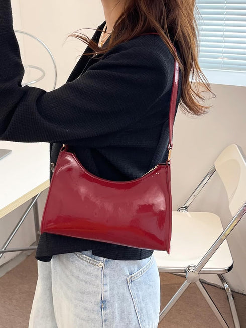 QWINEE Women's Artificial Patent Leather Tote Bag Square Bag Satchel Purse Handbags Ladies Shoulder Totes Bag Crossbody Bags...
