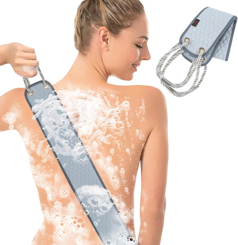 Double-Sided Back Scrub, 37.4 Inch Exfoliating Back Scrubber with Handles Washcloth for Shower Blue Exfoliator Body Scrub Towel Exfoliator Bath To...