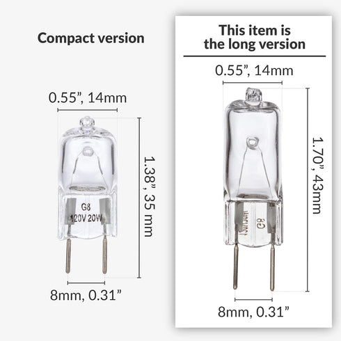 Simba Lighting Halogen Light Bulb G8 T4 35W JCD Bi-Pin (10 Pack) Longer 1.7" Length for Kitchen Hood, Landscape Lights, Desk and Floor Lamps, Wall...