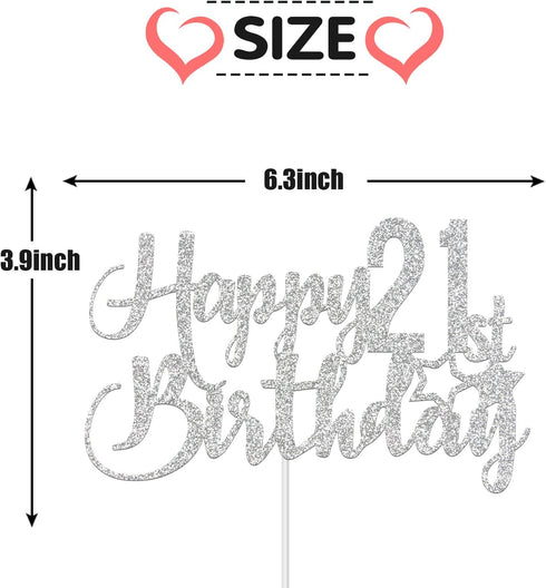 Silver Glitter 21st Birthday Cake Topper - 21st Party Decoration...