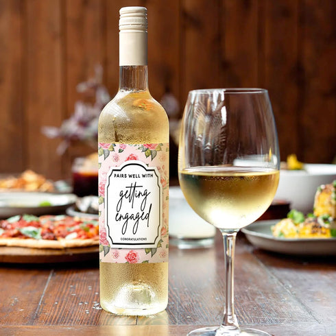 Wine Bag with 2 Wine Bottle Labels Sticker, Reusable Burlap Wine Bags for Wine Bottles Stuff,Party Decorations-Engaged Wine Bag-Rose Decor...