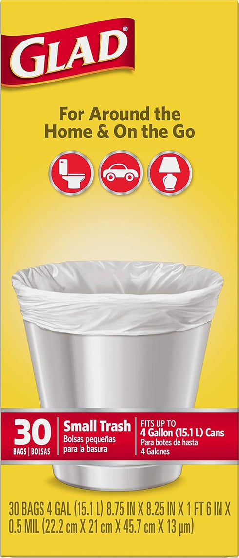 Glad Trash Bags, Small Garbage Bags - 4 Gallon White Trash Bag - 30 Count...