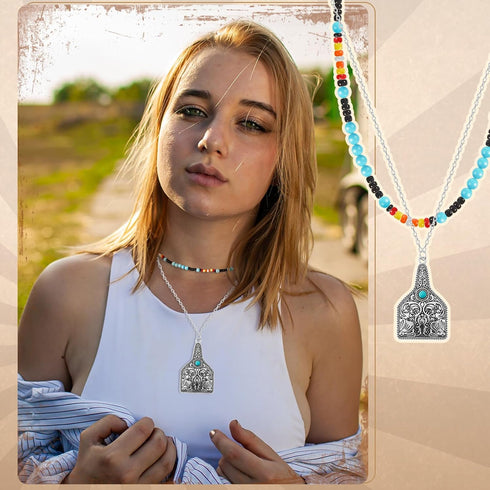 8 Pcs Western Necklaces Western Jewelry for Women Turquoise 4 Turquoise Boho Necklaces and 4 Cowgirl Beaded Choker (Classic Style)...