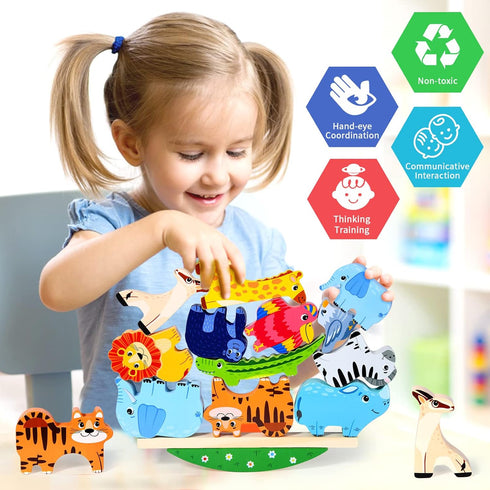 Atoylink Wooden Stacking Toys for Toddlers Cute Zoo Animals Stacking Blocks Balance Game Preschool Montessori Educational Toys for 2 3 4 5 Year Ol...