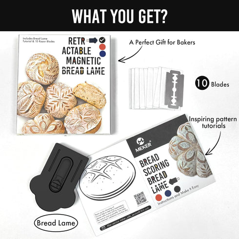 MEKER Bread Lame, Extractable Magnetic Dough Scoring Tool for Sourdough Bread Baking & Making, Includes Scoring Patterns Booklet and 10 Razor Blad...