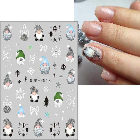 JMEOWIO 4 Sheets Christmas Glitter Nail Art Stickers Decals Self-Adhesive Pegatinas Uñas Snowflake Xmas Winter Holiday Santa Cute Nail Supplies Na...