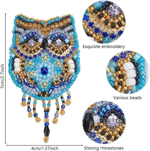 FREEBLOSS 6 Pcs Beaded Embroidery Kit Owl Sew on Patches Kit Beaded Appliques Sequin Patches Beaded Sew on Patches Embroidered Decorative Patch Se...