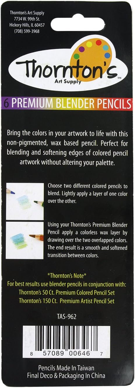Thornton's Art Supply Premium Colorless Blender Pencil 12 Count Wax Based for Drawing Sketching Blending Shading Softening Artwork | Non-Pigmented...