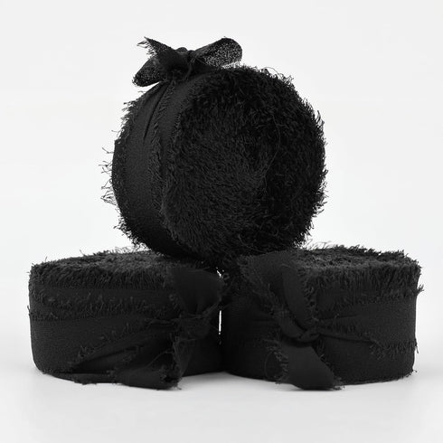 MEEDEE Black Chiffon Ribbon 1 Inch Frayed Ribbon Chiffon Silk Ribbon Black Fringe Ribbon Thin Chiffon Ribbons for Crafts, Gift Wrapping, Wedding I...