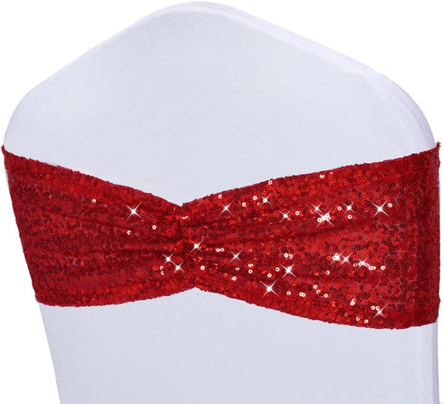 Poise3EHome Red Sequin Chair Sashes Folding Chair Covers Bow for Wedding Party Reception Decorations, 10 PCS...