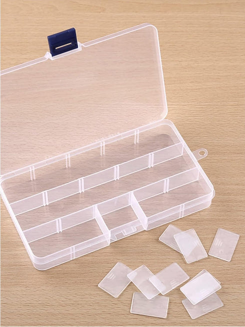 Small Transparent Plastic Organizer Box, 15 Grids Plastic Storage Containers with Removable Dividers for Art and Crafts, Jewelry, Tuff. Size: 6.75...