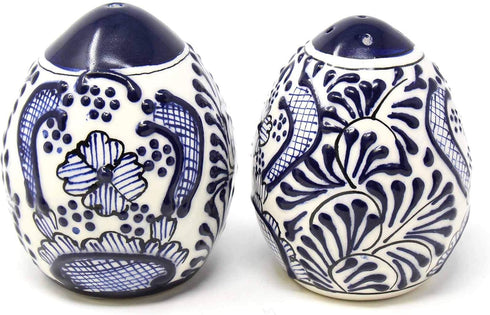 Encantada Handmade Hand-Painted Authentic Mexican Pottery, Salt and Pepper Shaker Set, Blue Flower (MC085F-K2)...