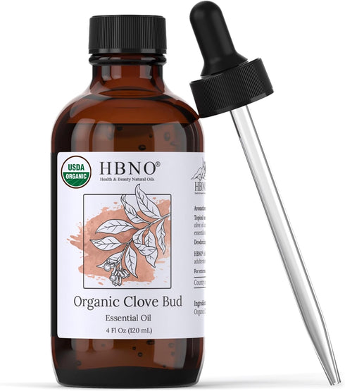 HBNO Organic Clove Bud Essential Oil - 4 oz (120ml) - USDA Certified Organic Clove Bud Essential Oil, Steam Distilled for Aromatherapy, Soap Makin...