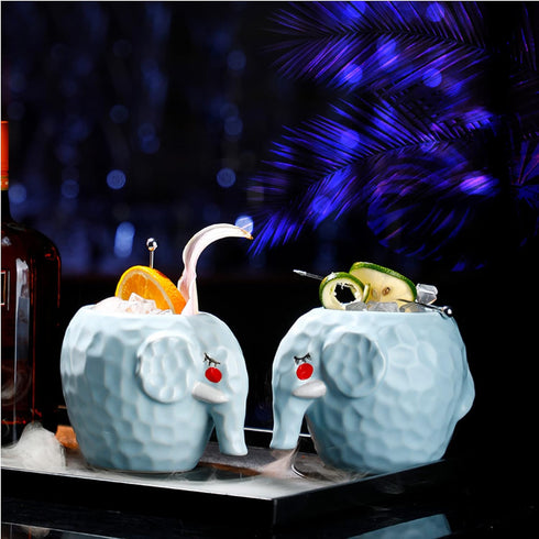 Ceramic Mug elephant Shape Tiki Mugs Set of 2,Tiki Cups,Cute Exotic Cocktail Glasses for Bar Mai Tai, Punch, Pina Colada, and Tropical Drinks...