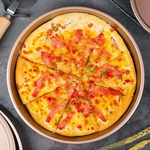 Nonstick Pizza Pans Aluminum Pizza Pan Professional Premium Deep Dish Non-Stick Bakeware for Home Kitchen Bakeware Bread Cake Handmade Golden 9 in...