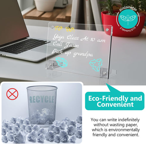 2PCS Small Desktop Whiteboard, Magnetic Acrylic Dry Erase Board for Desk, 12x8" Clear Acrylic Calendar Fridge Weekly Planner with Stand and Marker...
