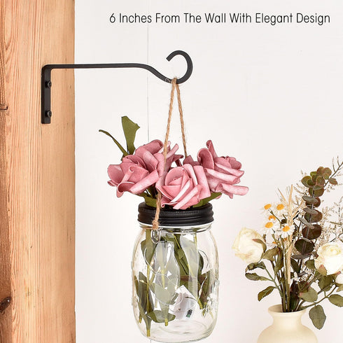 6 Inch Iron Wall Hooks for Hanging Plant Lanterns, Plant Hanger Fence Metal Bracket for Bird Feeders, Wind Chimes, Mason Jar Sconces, Light Outdoo...