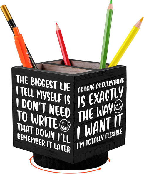 Wooden Spinning Pen Holder for Desk I'll Remember It Later Pencil Holder Cute Organizer Funny Desk Decor Pencil Case Art Supply Storage Box for Ho...