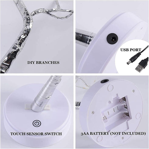20” 108LED Fairy Sparkly Tree Lamp with Remote Control, USB&3AA Powered 8 Modes, DIY Bonsai Artificial Tree Lights, Fairy Spirit Tree Light for Be...