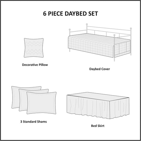 Madison Park Daybed Cover Set Damask Quilted Cover for Daybeds, All Season, Pre-washed Cotton-Filled Coastal Bedding with Scallop Edge, Shams, Bed...