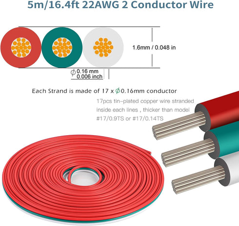 HOMELYLIFE 3 Pin LED Strip Connector Solderless 10 Pcs with 16.4ft Extension Cable 3 Conductor for Waterproof or Non-Waterproof 10mm Wide WS2811 W...