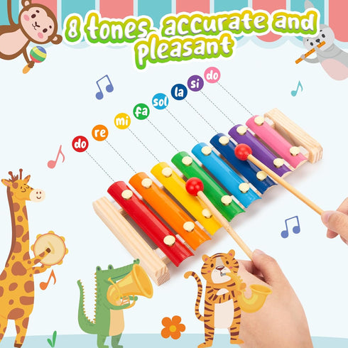 LovesTown Wooden Xylophone for Kids, Children Xylophone Toy with 2 Child Safe Mallets 8 Diatonic Keys Musical Instruments for Toddlers 1-3...