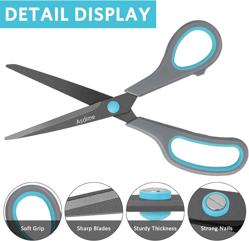 Teflon Coating Scissors, Stainless Steel Blades, Soft Grip Handle, Suitable for Households,Offices and Schools, All Purpose, Blue/Grey, 21.5 cm...