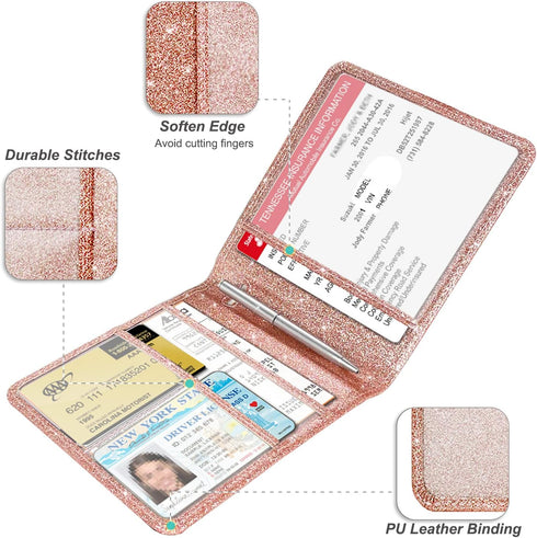 RSAquar Car Registration and Insurance Holder, Vehicle Glove Box Car Organizer Men Women Wallet Accessories Case for Cards, Essential Document, Dr...