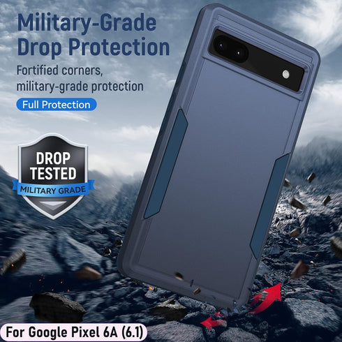 LMDAMZ for Pixel 6A 6.1 Inch Double Layer Hybrid Military Grade Rugged Shock Resistant Drop Case with 1 PCS Magnetic Car Mount and 1 PCS HD Temper...