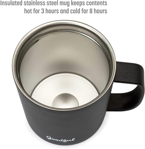 Goodful Travel Mug, Stainless Steel Insulated, Double Wall Vacuum Sealed Coffee Cup with Leak Proof Lid, 14 Ounce, Gray...