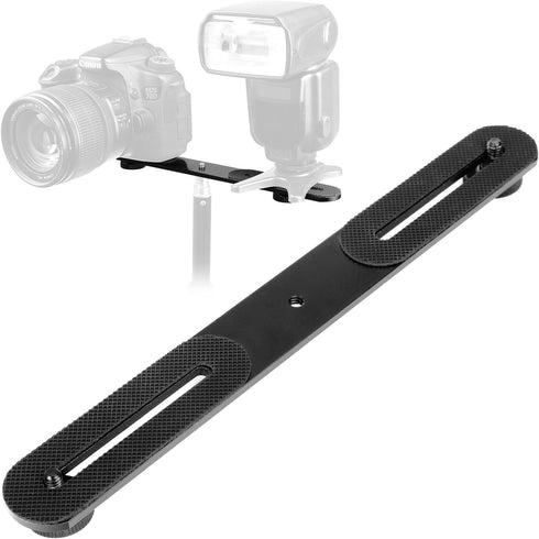ChromLives 1/4'' Dual Camera Mount Flash Bracket Extension Bar 10.6'' Straight Flash Bracket Tripod Mount Bracket for DSLR Camera LED Light Flash ...