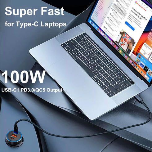 130W USB C Car Fast Charger with 100W Cable,PD 100W PPS 45W QC5 30W Cigarette Lighter Type C Charger for iPad Pro MacBook Pro Air Laptop iPhone 15...