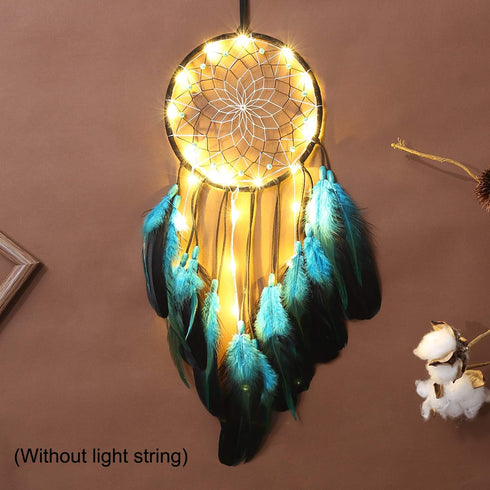 Dream Catcher with Bicolor Mesh, Handmade Dark Tone Dreamcatcher with Black and Turquoise Feather Wall Hanging Decoration...
