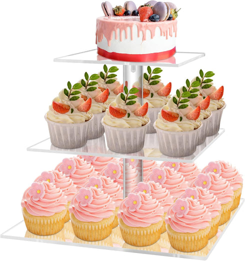 YestBuy 3 Tier Cupcake Stand, Clear Cupcake Display Stand, Acrylic Cupcake Tower for 24 Cupcakes, Premium Cupcake Dessert Muffin Holder for Pastry...